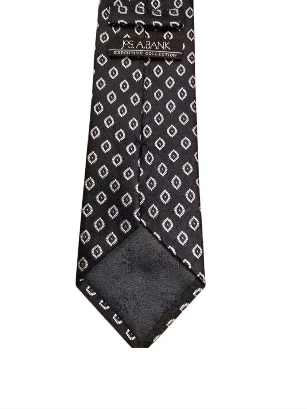 Joseph A. Bank Silk Tie Black Geometric Design Executive Collection Mens Necktie